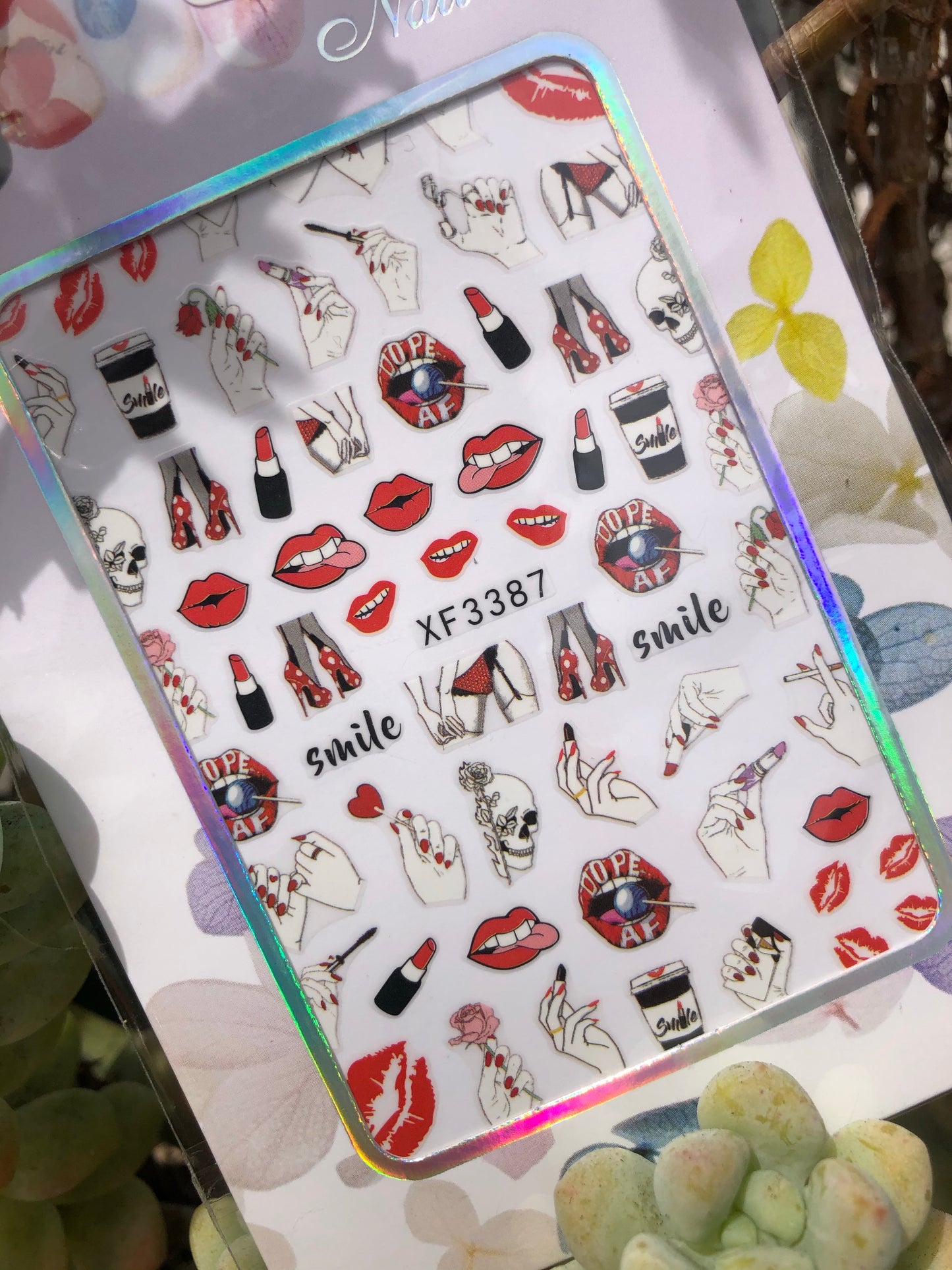 red lips sticker sheet nails