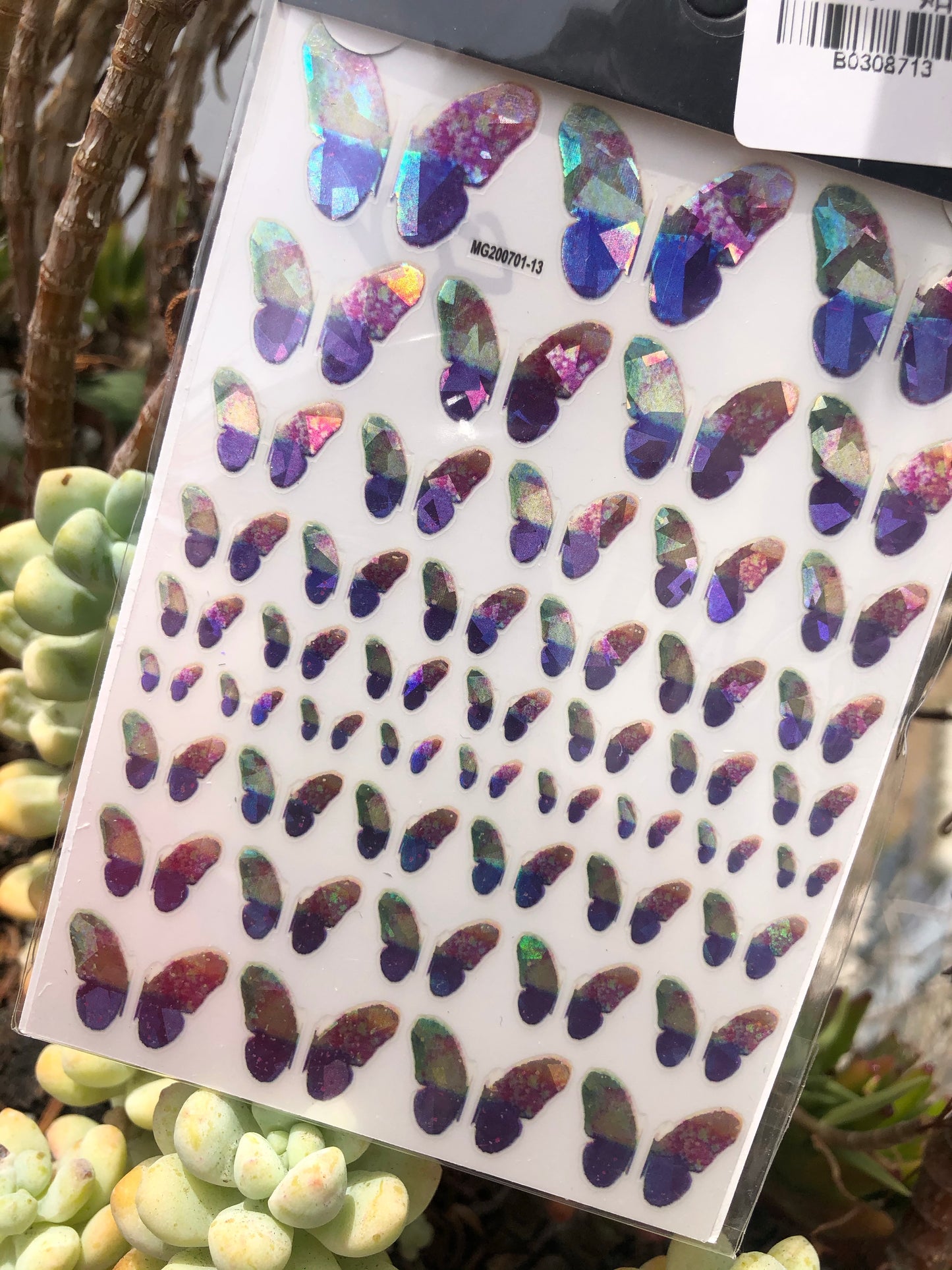 split holographic purple butterfly nail sticker sheet