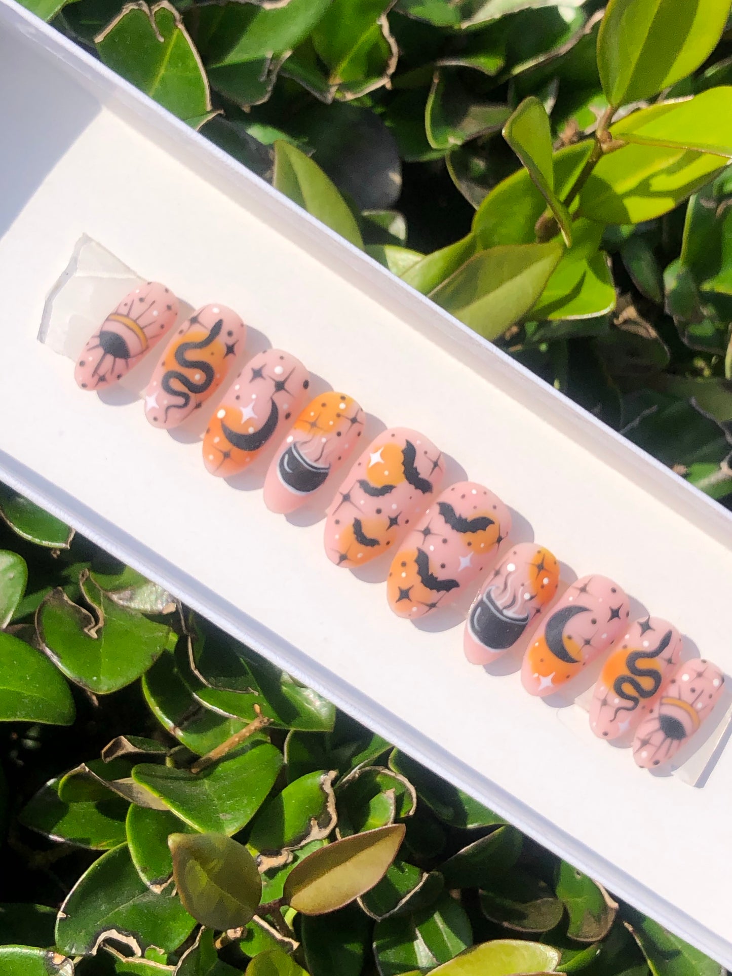 halloween themed press on nails using halloween sticker sheet
