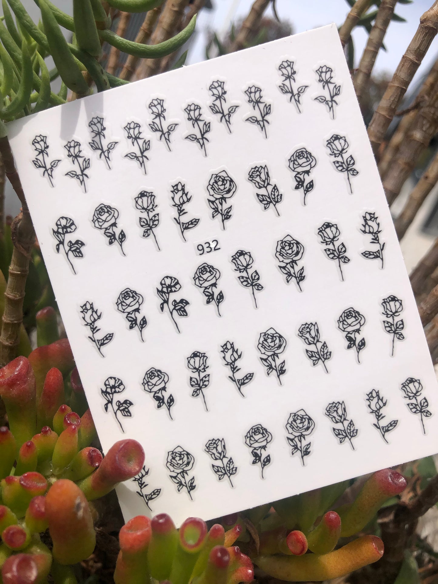 black rose nail decal sticker sheet
