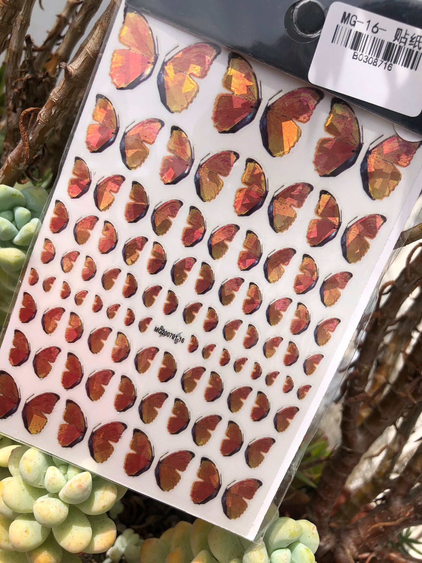 split holographic orange butterfly nail sticker sheet