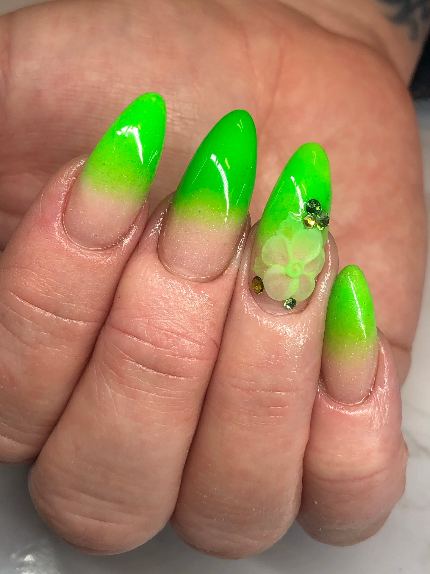 lime green neon pigment nail art