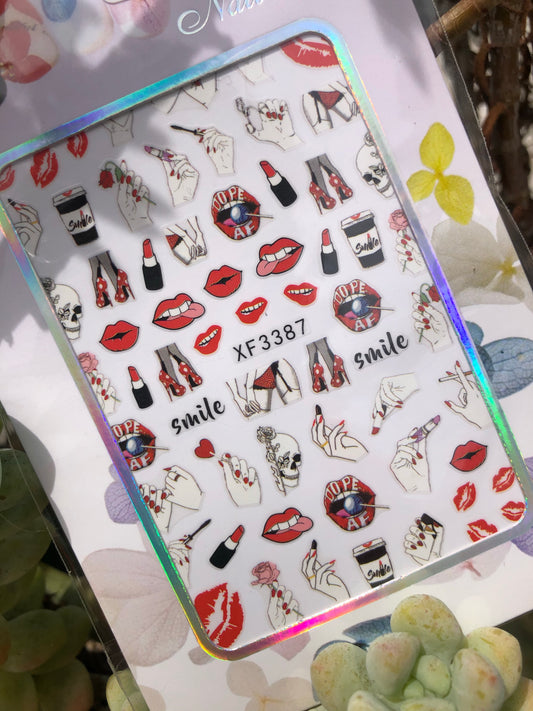 red lips sticker sheet nails