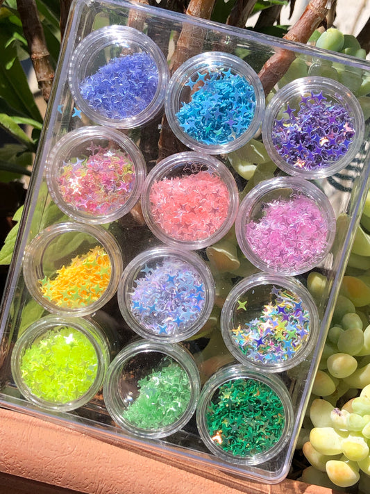colored star glitter for nail art