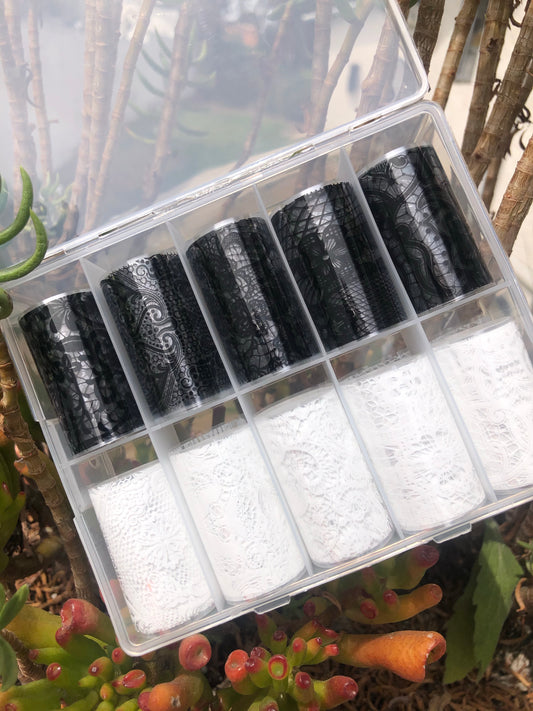 lace foil for nail art in black and white