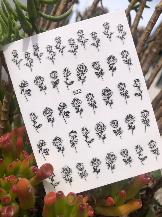 black rose nail decal sticker sheet