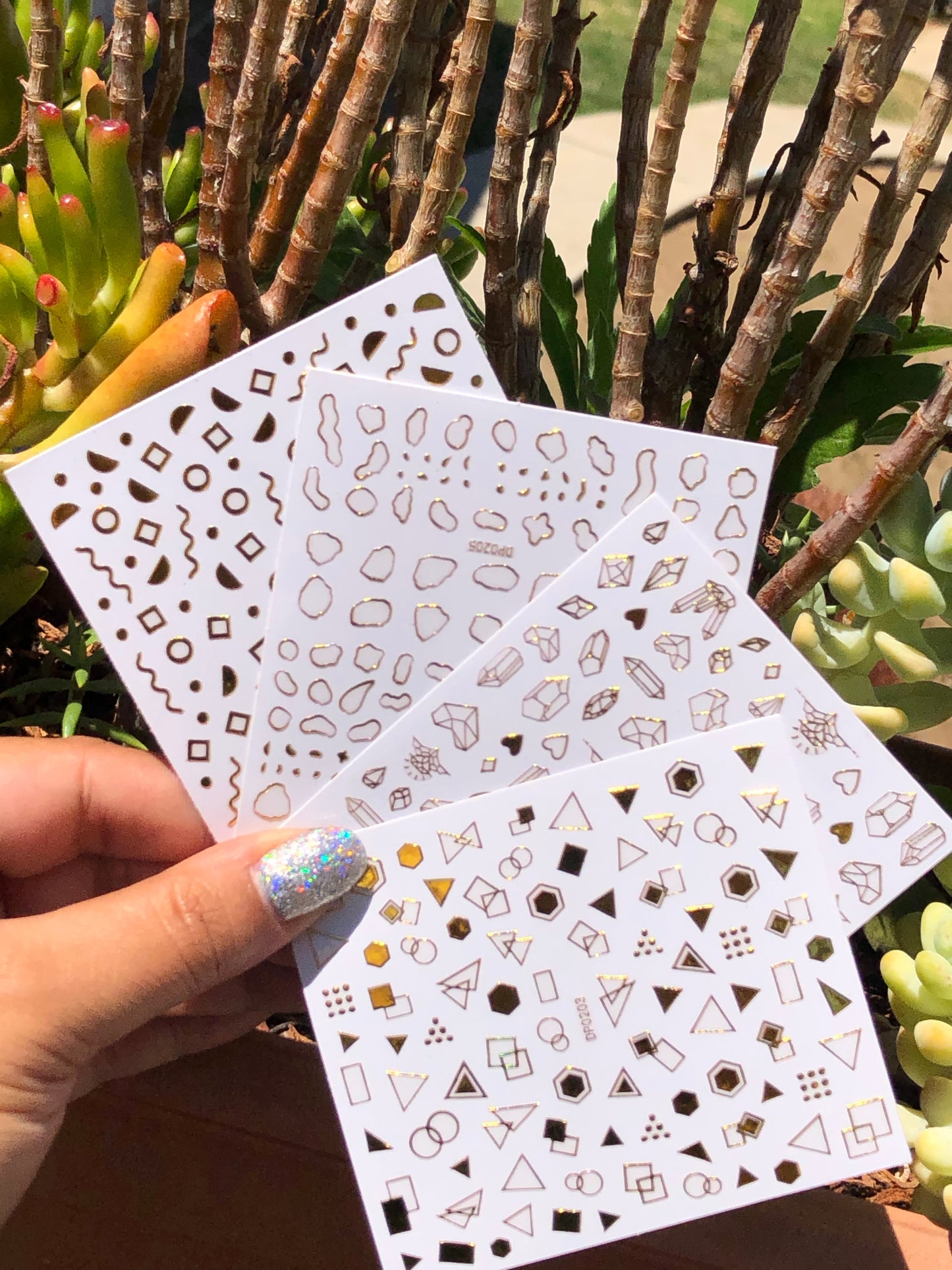 geometric gold nail art sticker sheet