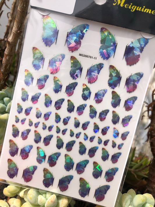split holographic rainbow butterfly nail sticker sheet