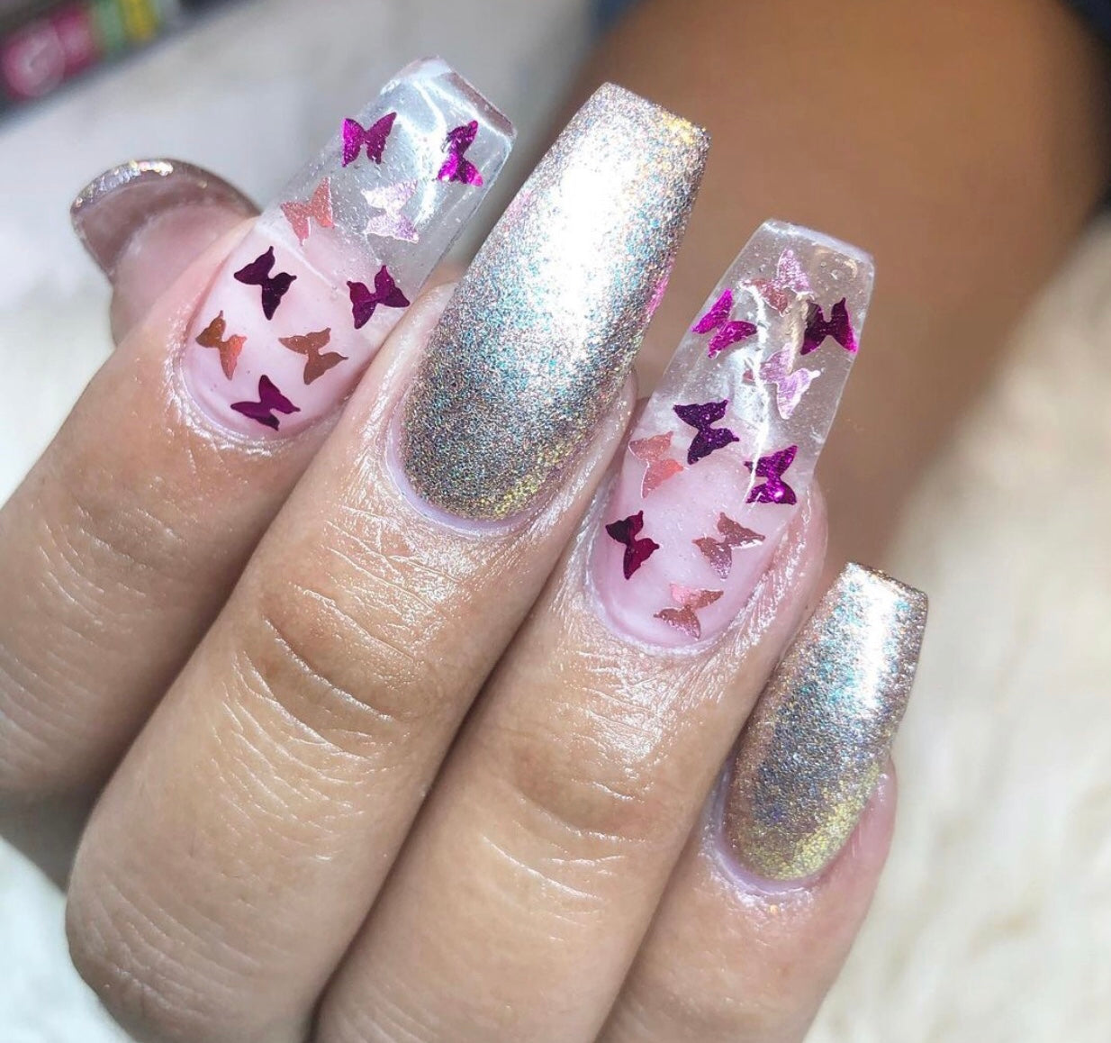 Abstract Butterfly Nails with Glitter Magic