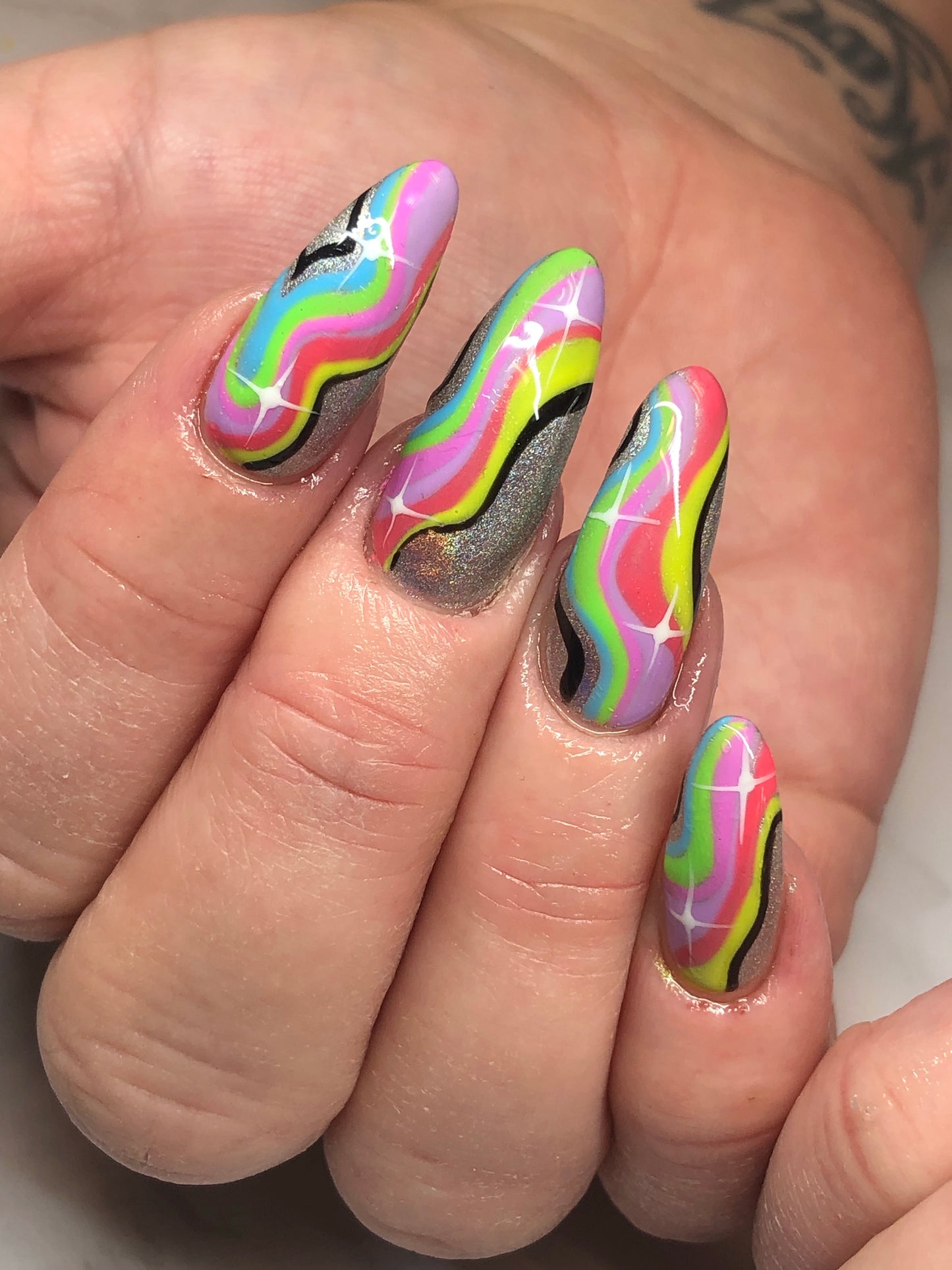 detailed nail art with lines