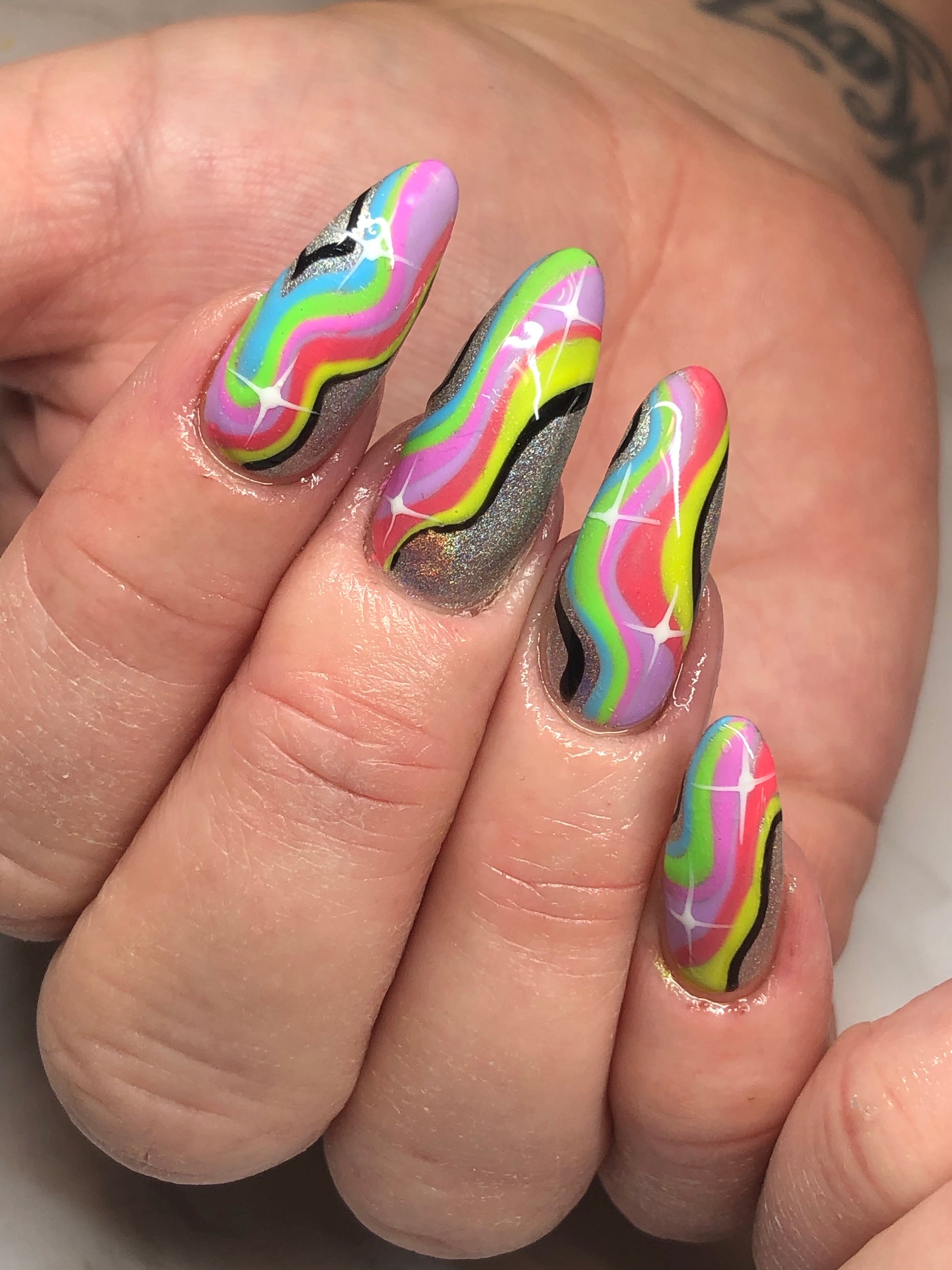 detailed nail art with lines