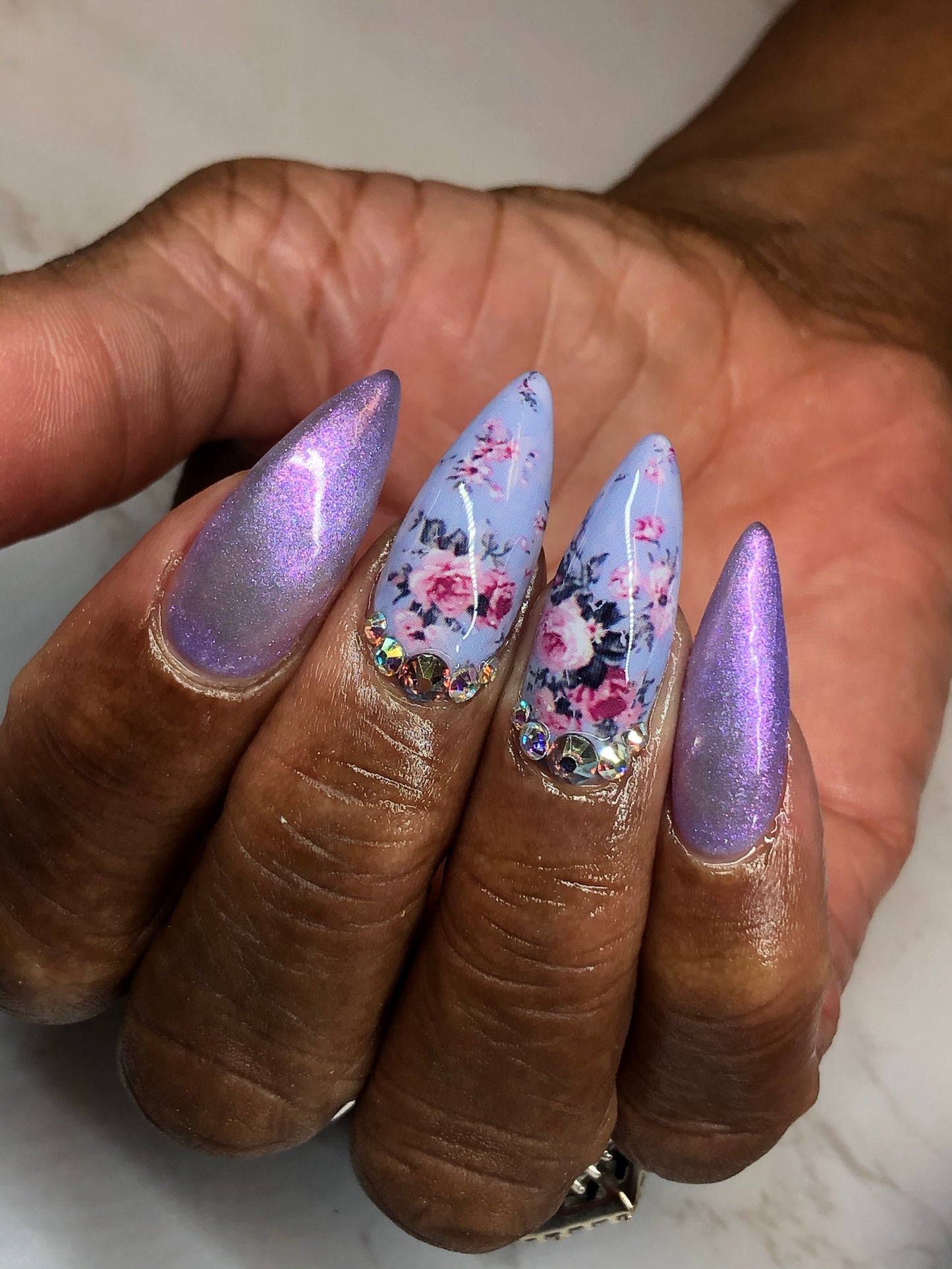 accent nails using flower foil transfers