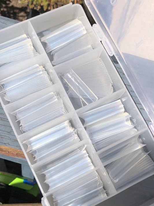 clear c curve nail tips in box